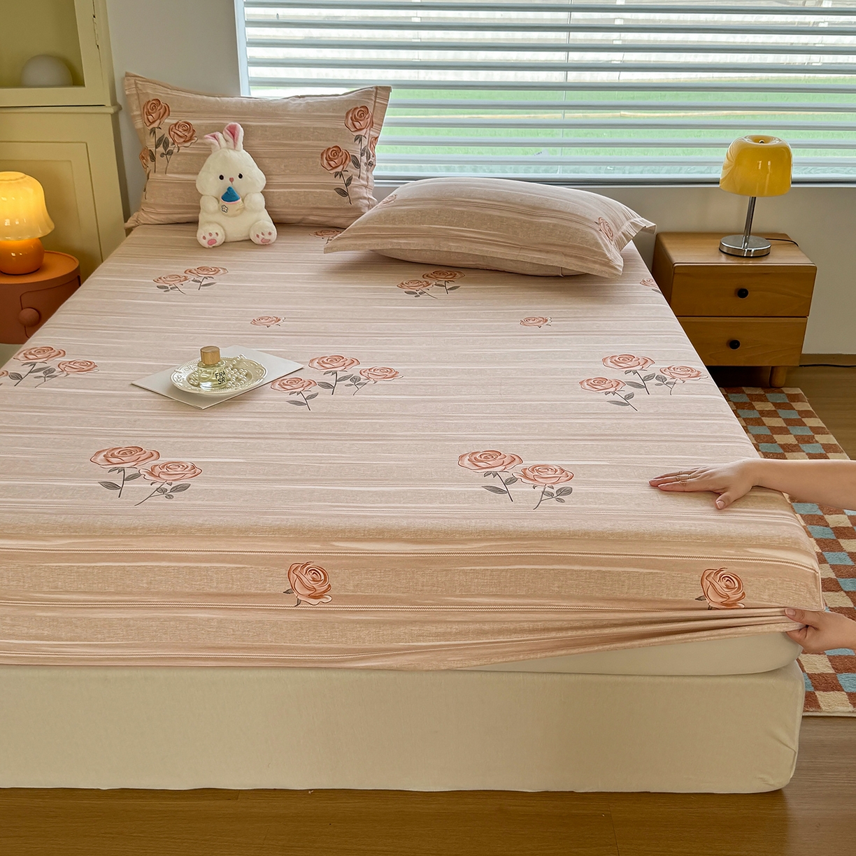 91家纺网 家纺一手货源 找家纺 壹贝家纺 2025新款全棉磨毛床笠系列 暗香