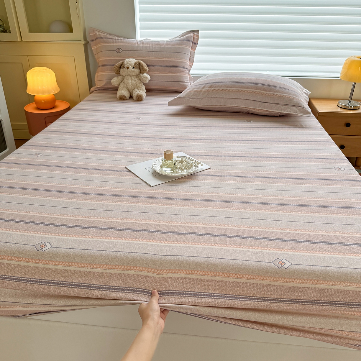 壹贝家纺 2025新款全棉磨毛床笠系列 凡尔赛-桔