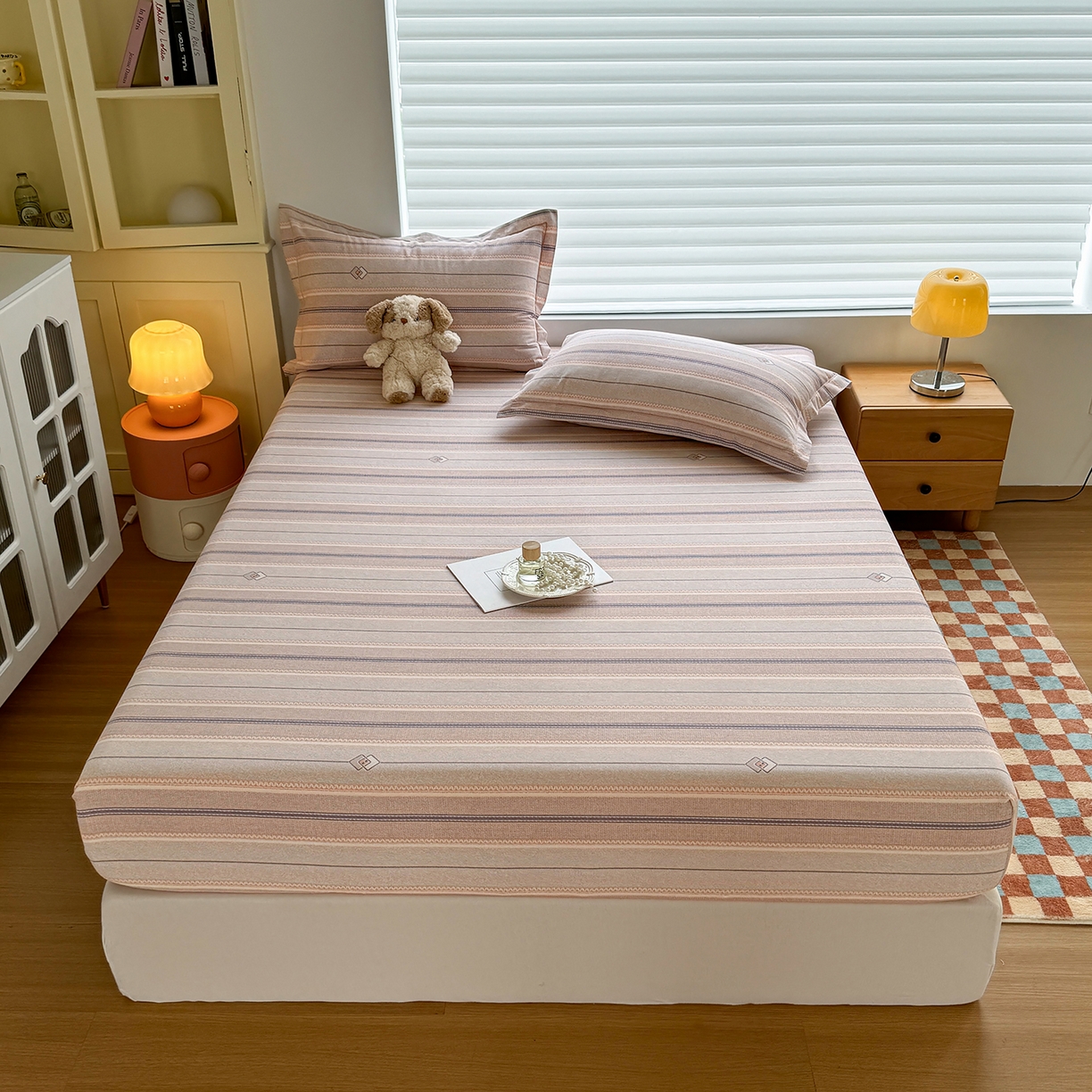 91家纺网 家纺一手货源 找家纺 壹贝家纺 2025新款全棉磨毛床笠系列 凡尔赛-桔