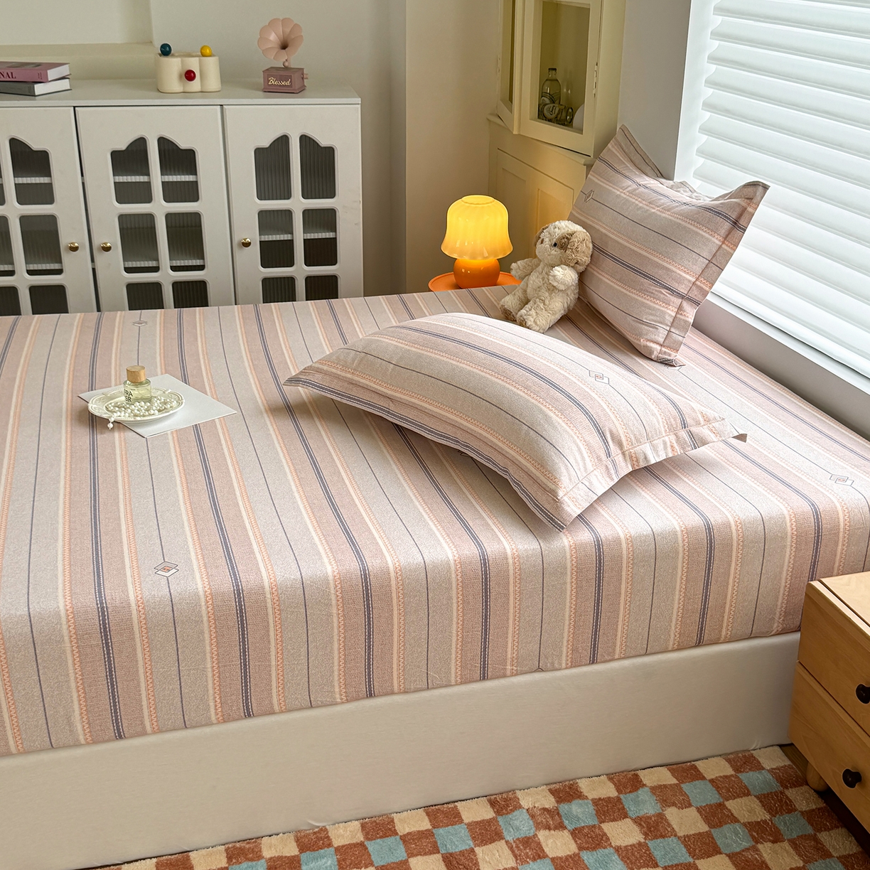 91家纺网 家纺一手货源 找家纺 壹贝家纺 2025新款全棉磨毛床笠系列 凡尔赛-桔