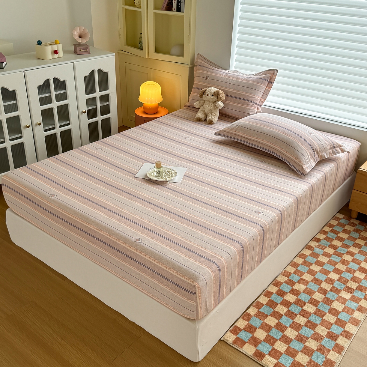 91家纺网 家纺一手货源 找家纺 壹贝家纺 2025新款全棉磨毛床笠系列 凡尔赛-桔