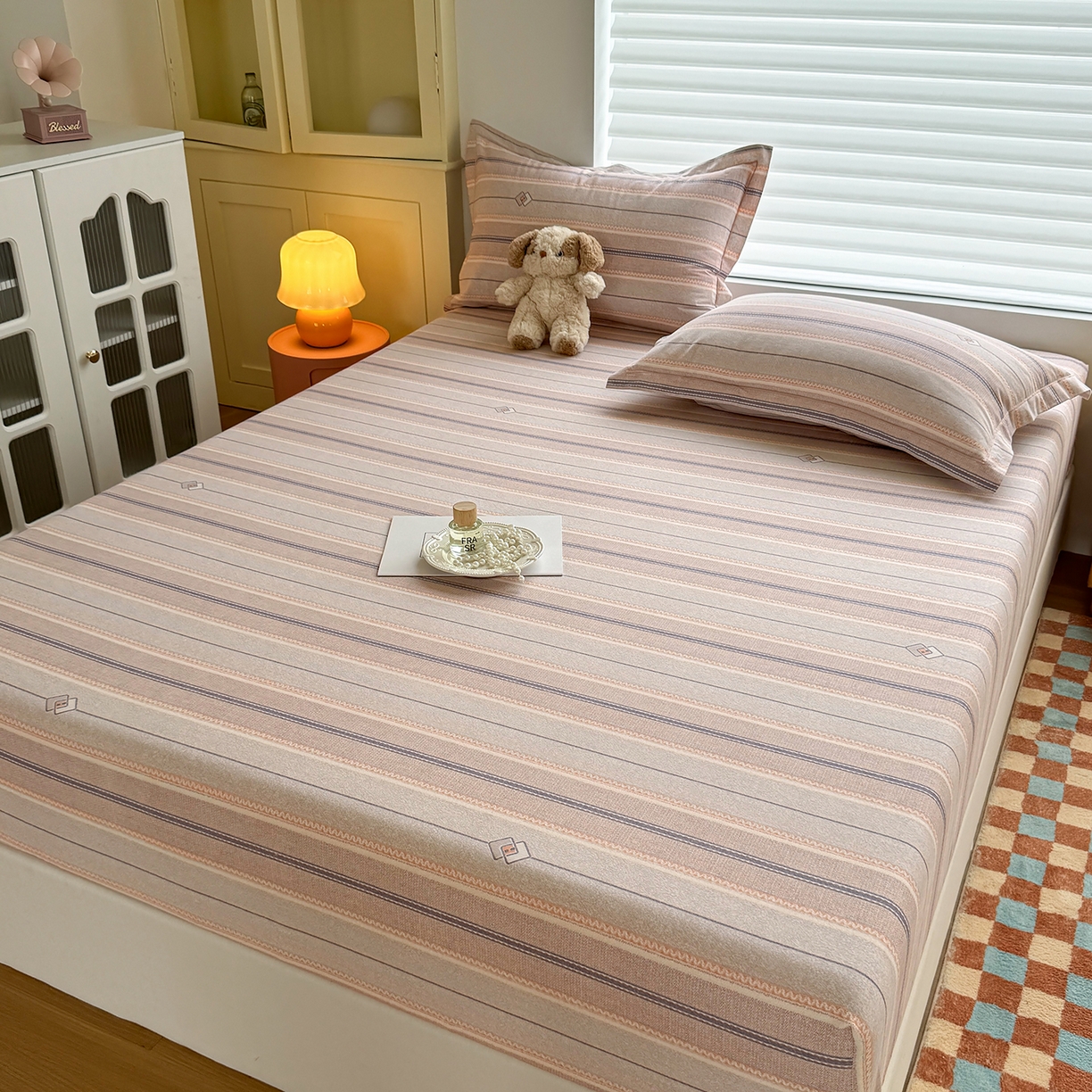 91家纺网 家纺一手货源 找家纺 壹贝家纺 2025新款全棉磨毛床笠系列 凡尔赛-桔