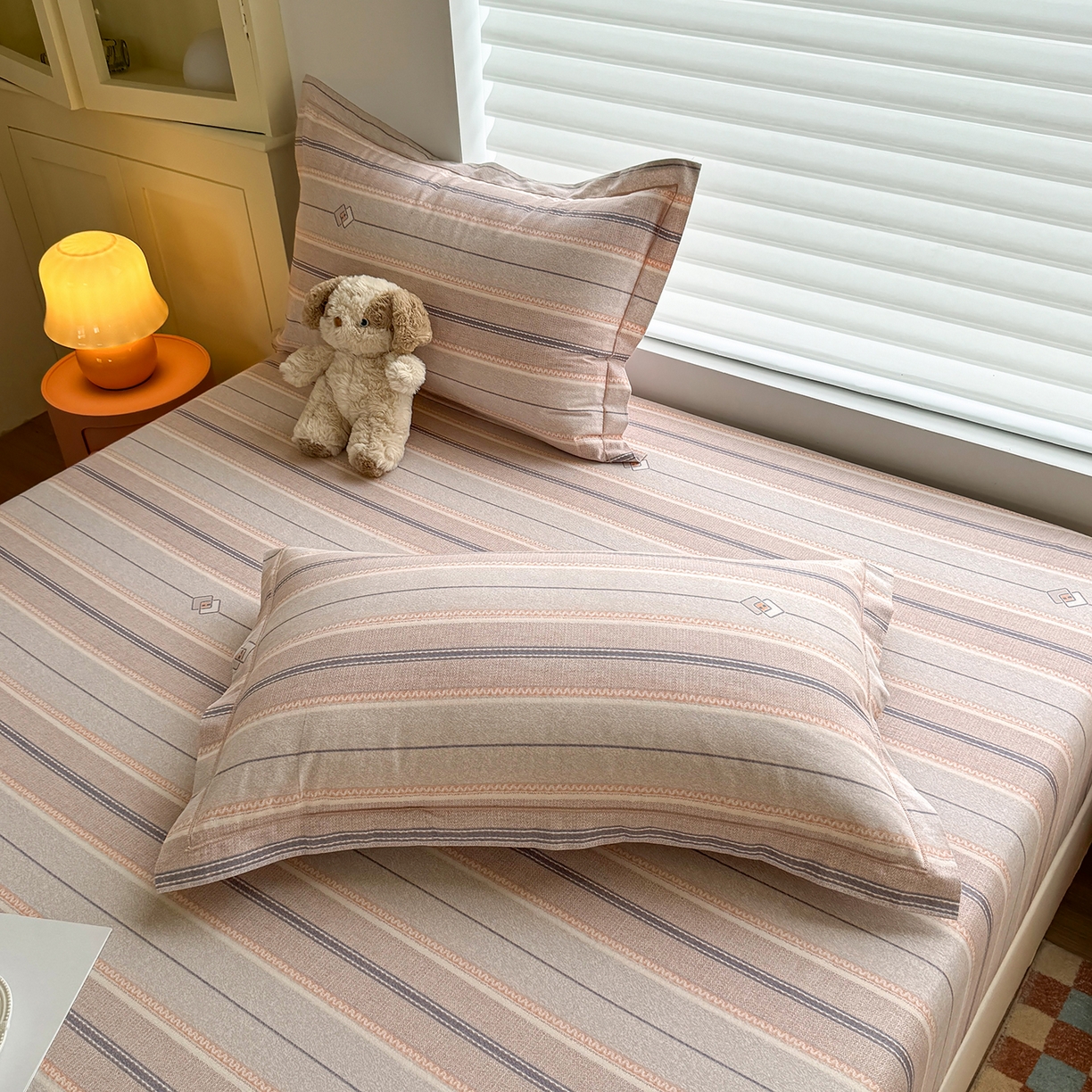 91家纺网 家纺一手货源 找家纺 壹贝家纺 2025新款全棉磨毛床笠系列 凡尔赛-桔