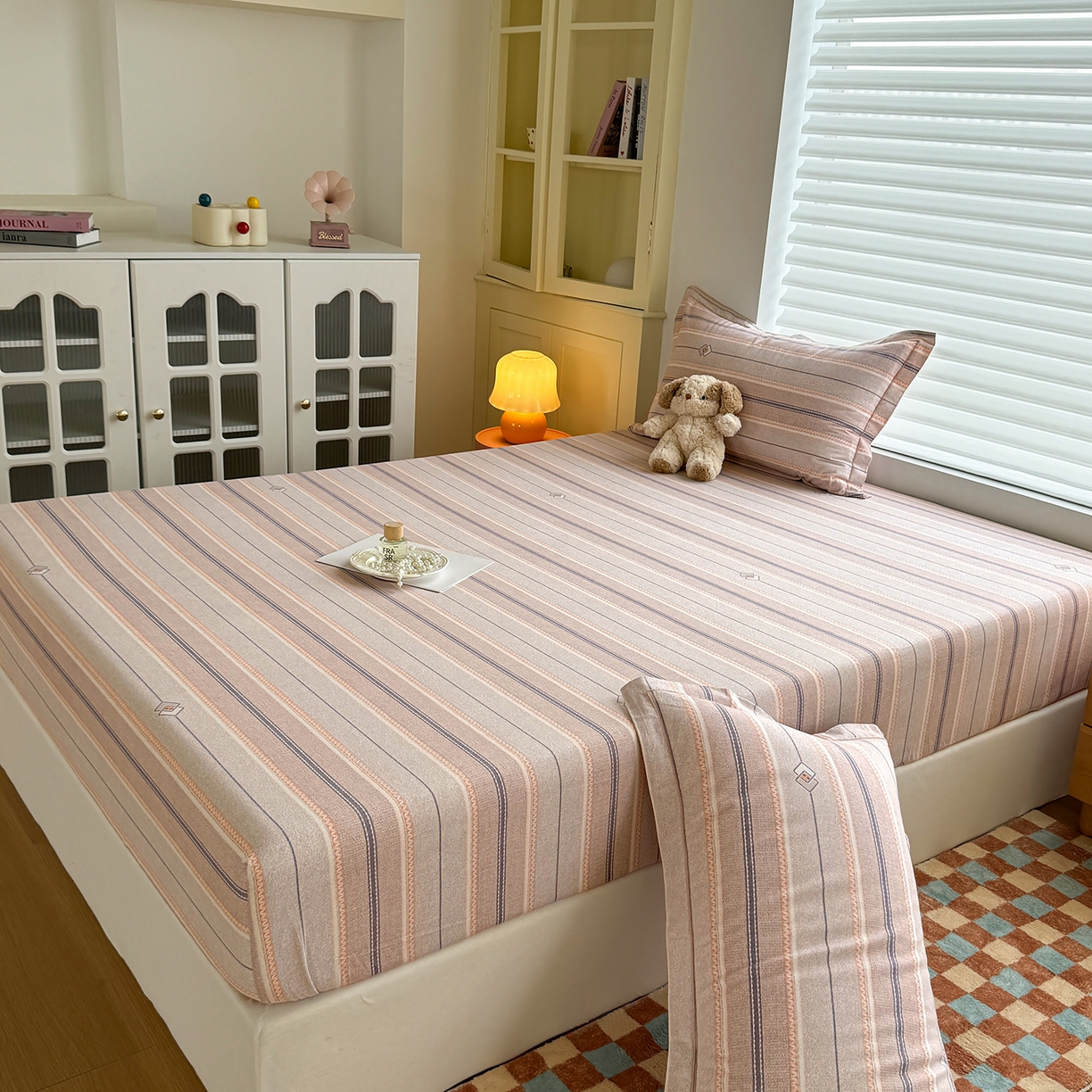 91家纺网 家纺一手货源 找家纺 壹贝家纺 2025新款全棉磨毛床笠系列 凡尔赛-桔