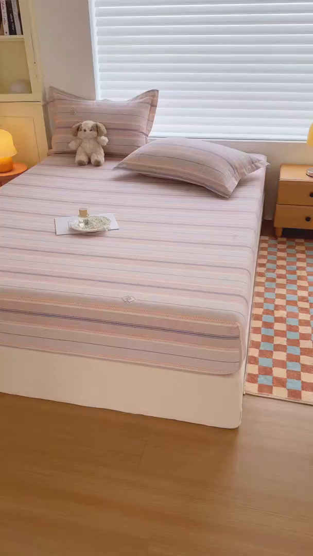 91家纺网 家纺一手货源 找家纺 壹贝家纺 2025新款全棉磨毛床笠系列 凡尔赛-桔