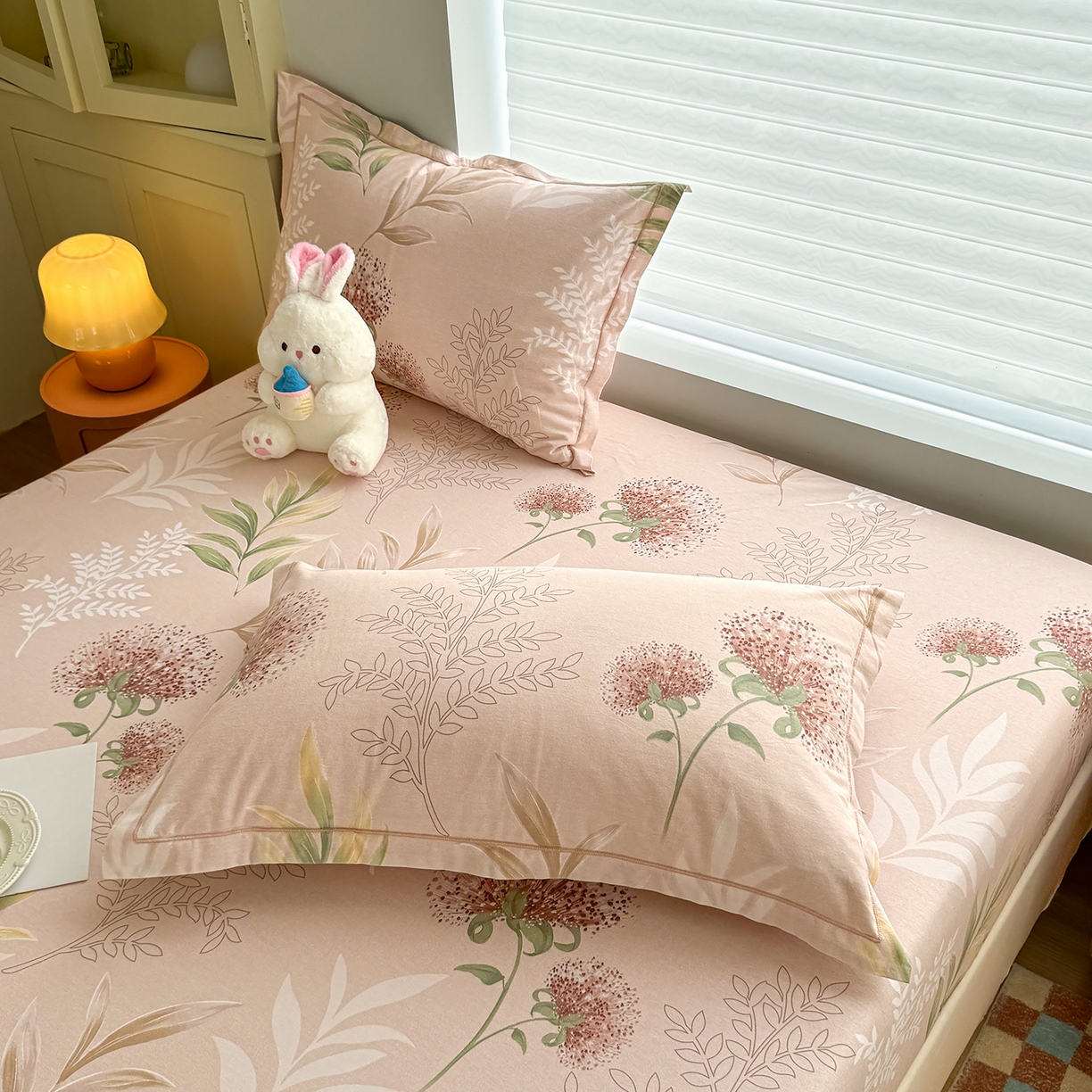 91家纺网 家纺一手货源 找家纺 壹贝家纺 2025新款全棉磨毛床笠系列 和风雅颂-桔