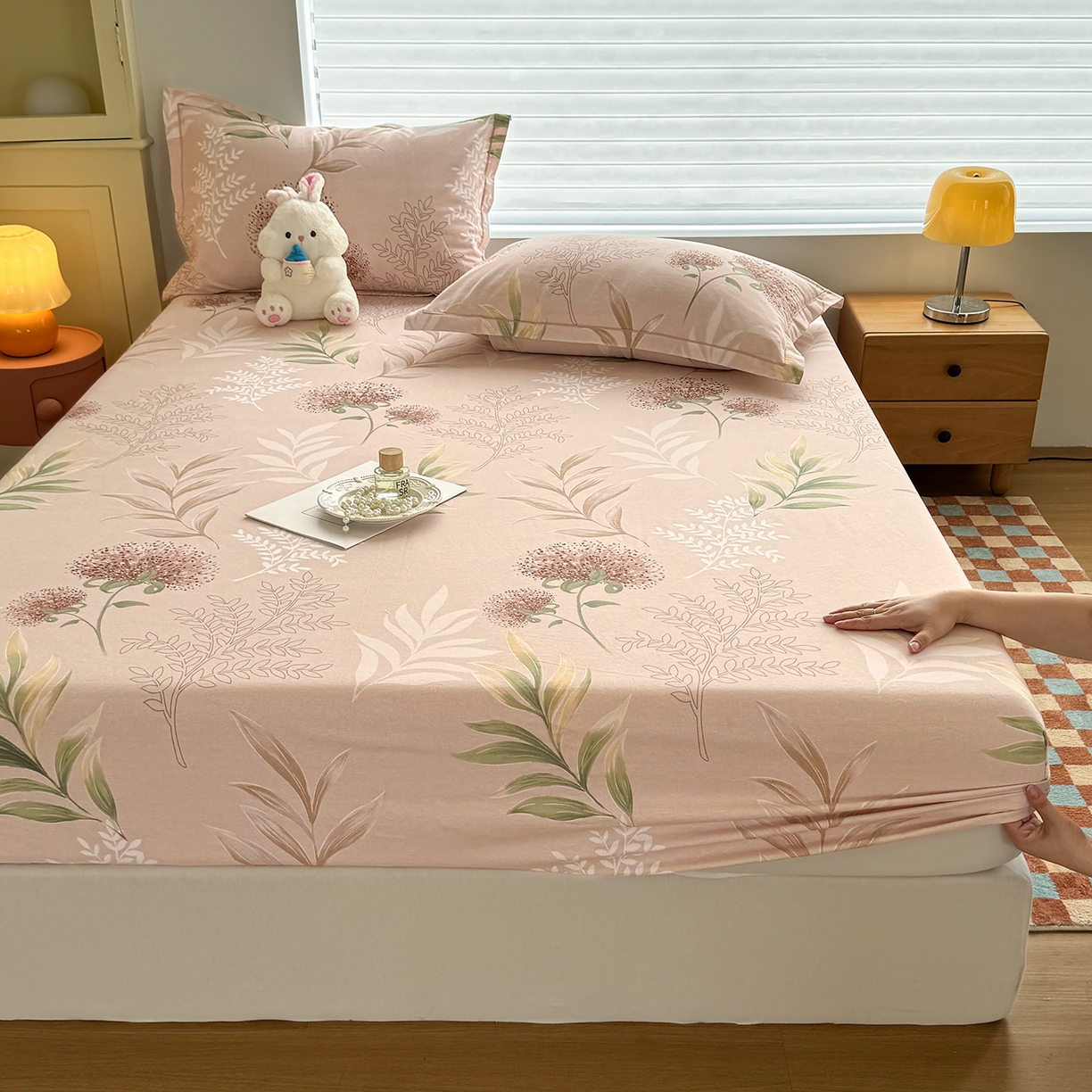 91家纺网 家纺一手货源 找家纺 壹贝家纺 2025新款全棉磨毛床笠系列 和风雅颂-桔