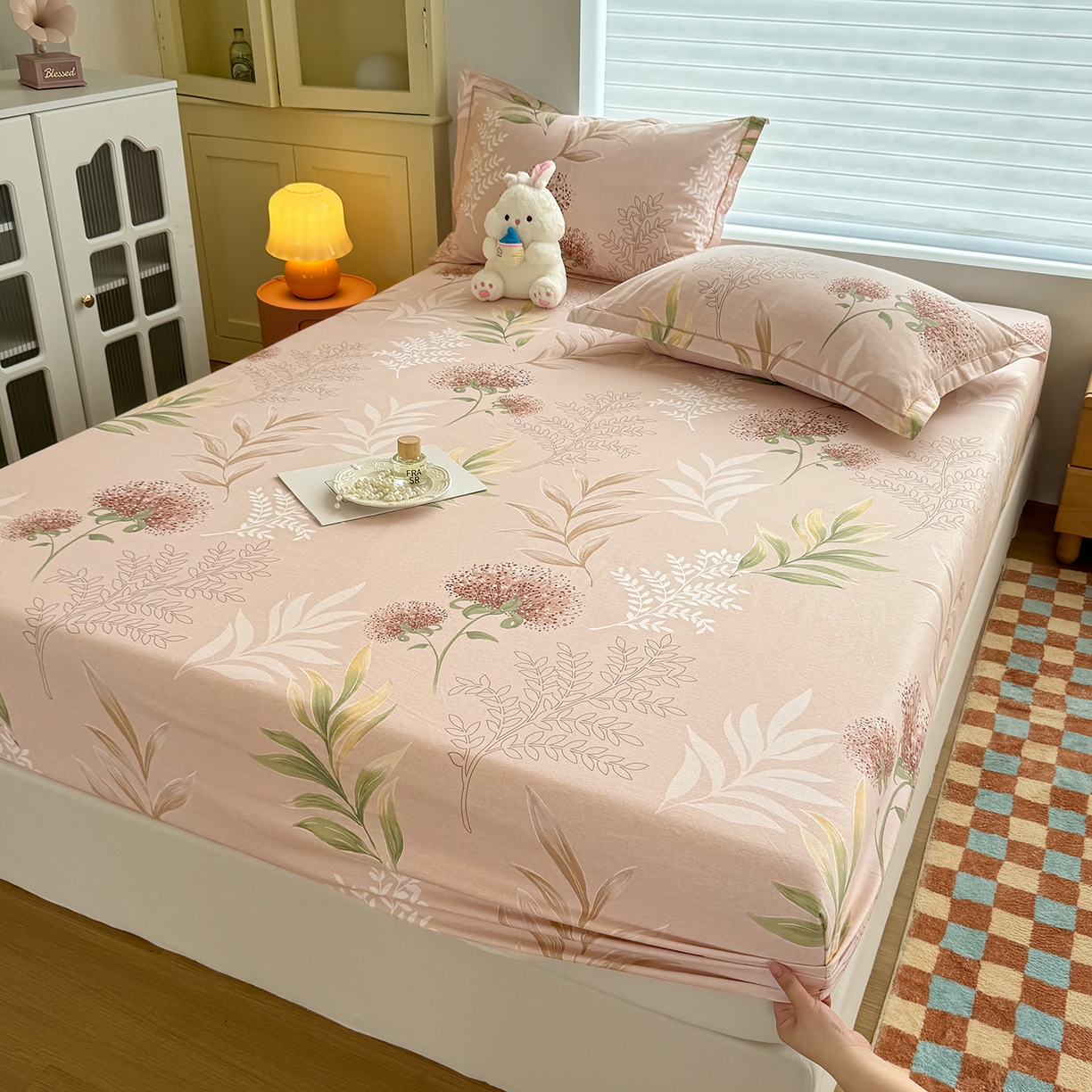 91家纺网 家纺一手货源 找家纺 壹贝家纺 2025新款全棉磨毛床笠系列 和风雅颂-桔