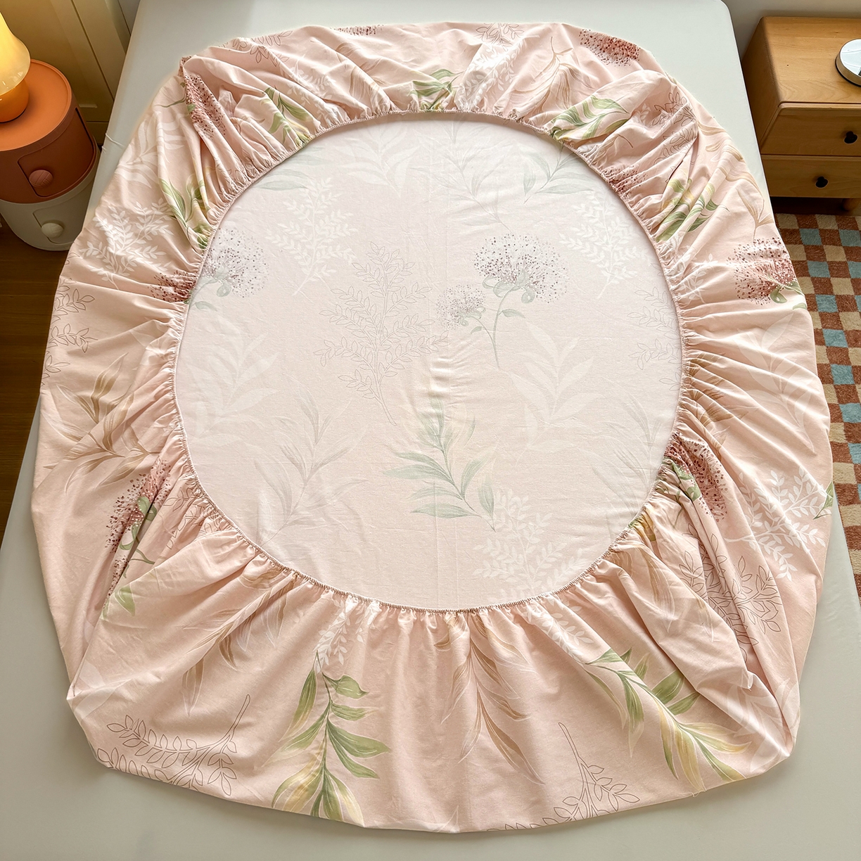 91家纺网 家纺一手货源 找家纺 壹贝家纺 2025新款全棉磨毛床笠系列 和风雅颂-桔