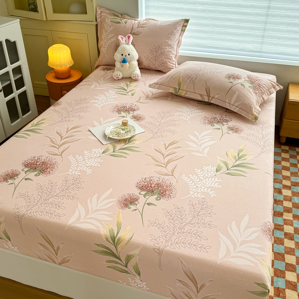 91家纺网 家纺一手货源 找家纺 壹贝家纺 2025新款全棉磨毛床笠系列 和风雅颂-桔