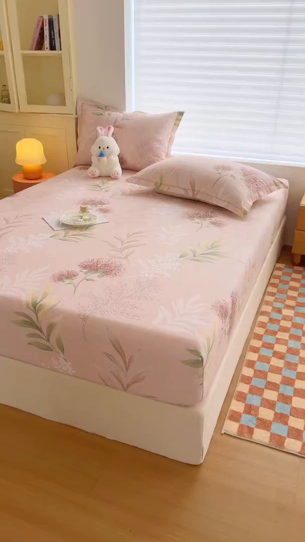 91家纺网 家纺一手货源 找家纺 壹贝家纺 2025新款全棉磨毛床笠系列 和风雅颂-桔