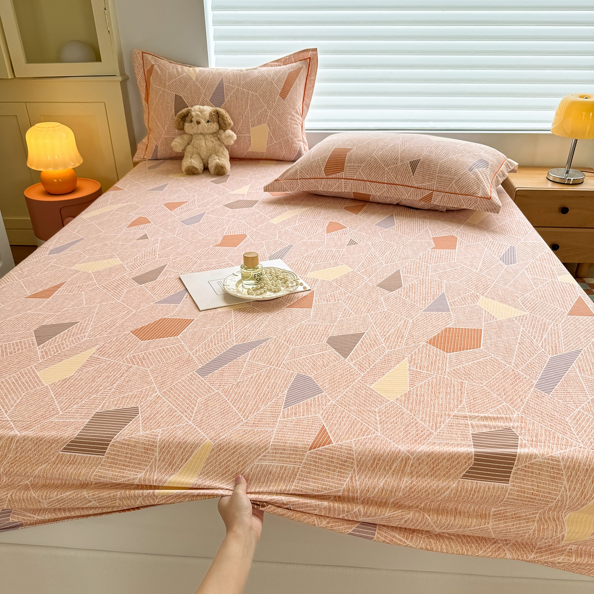 壹贝家纺 2025新款全棉磨毛床笠系列 记忆碎片-咖