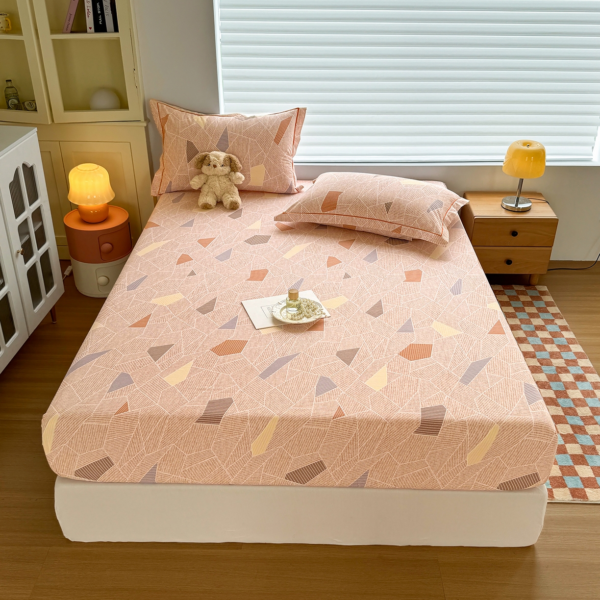 91家纺网 家纺一手货源 找家纺 壹贝家纺 2025新款全棉磨毛床笠系列 记忆碎片-咖