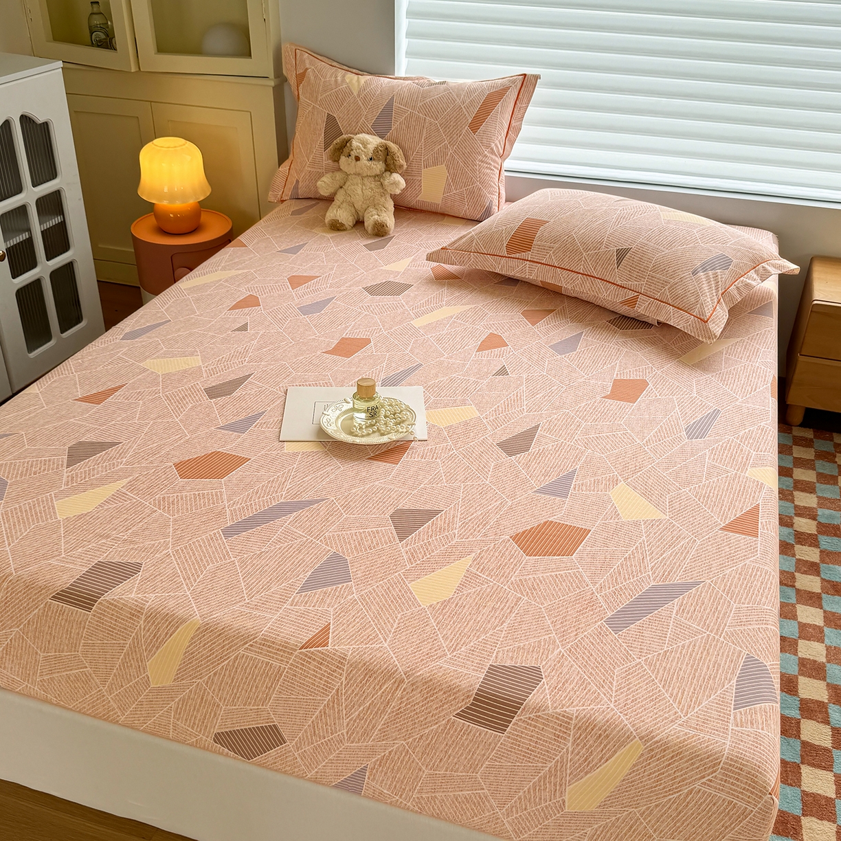 91家纺网 家纺一手货源 找家纺 壹贝家纺 2025新款全棉磨毛床笠系列 记忆碎片-咖