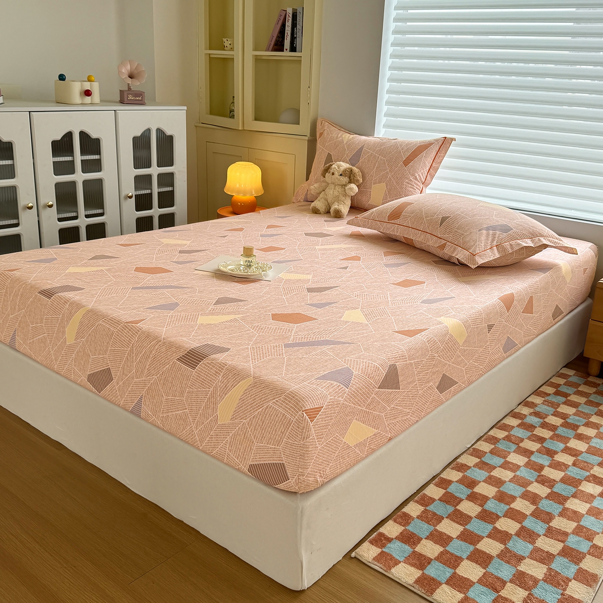 91家纺网 家纺一手货源 找家纺 壹贝家纺 2025新款全棉磨毛床笠系列 记忆碎片-咖