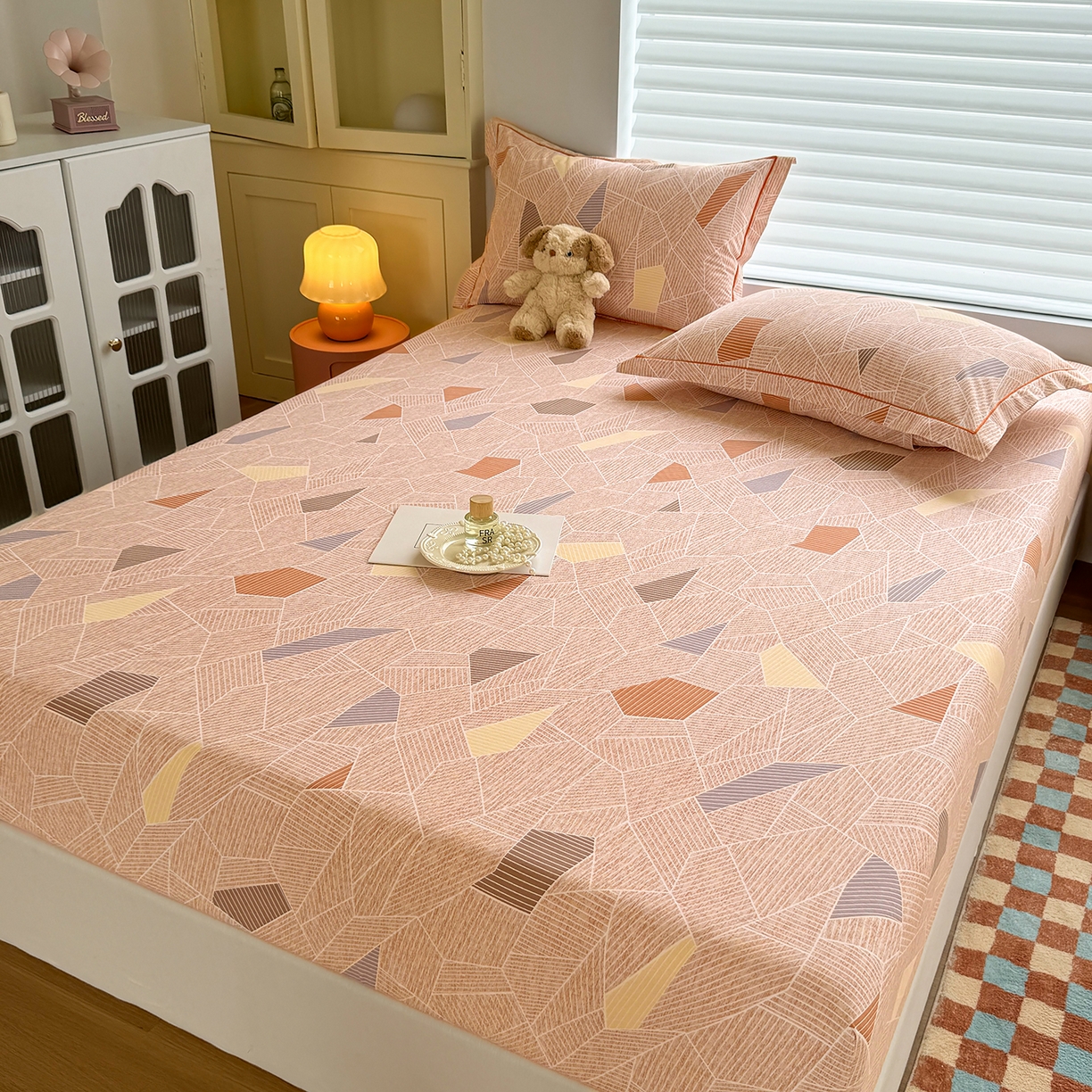 91家纺网 家纺一手货源 找家纺 壹贝家纺 2025新款全棉磨毛床笠系列 记忆碎片-咖