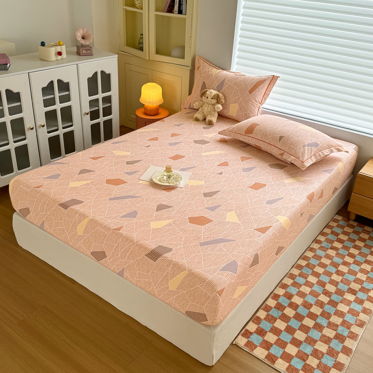 91家纺网 家纺一手货源 找家纺 壹贝家纺 2025新款全棉磨毛床笠系列 记忆碎片-咖