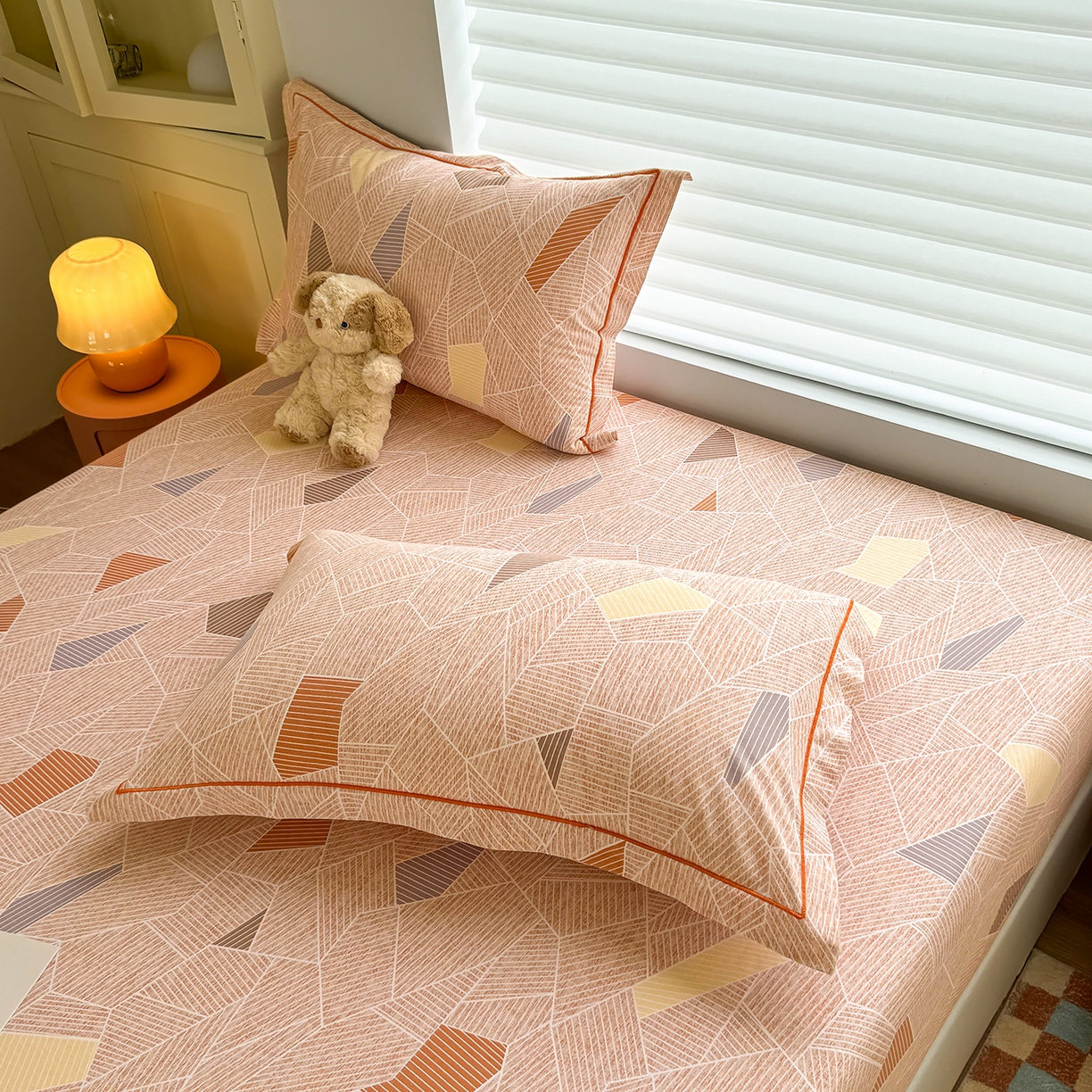 91家纺网 家纺一手货源 找家纺 壹贝家纺 2025新款全棉磨毛床笠系列 记忆碎片-咖