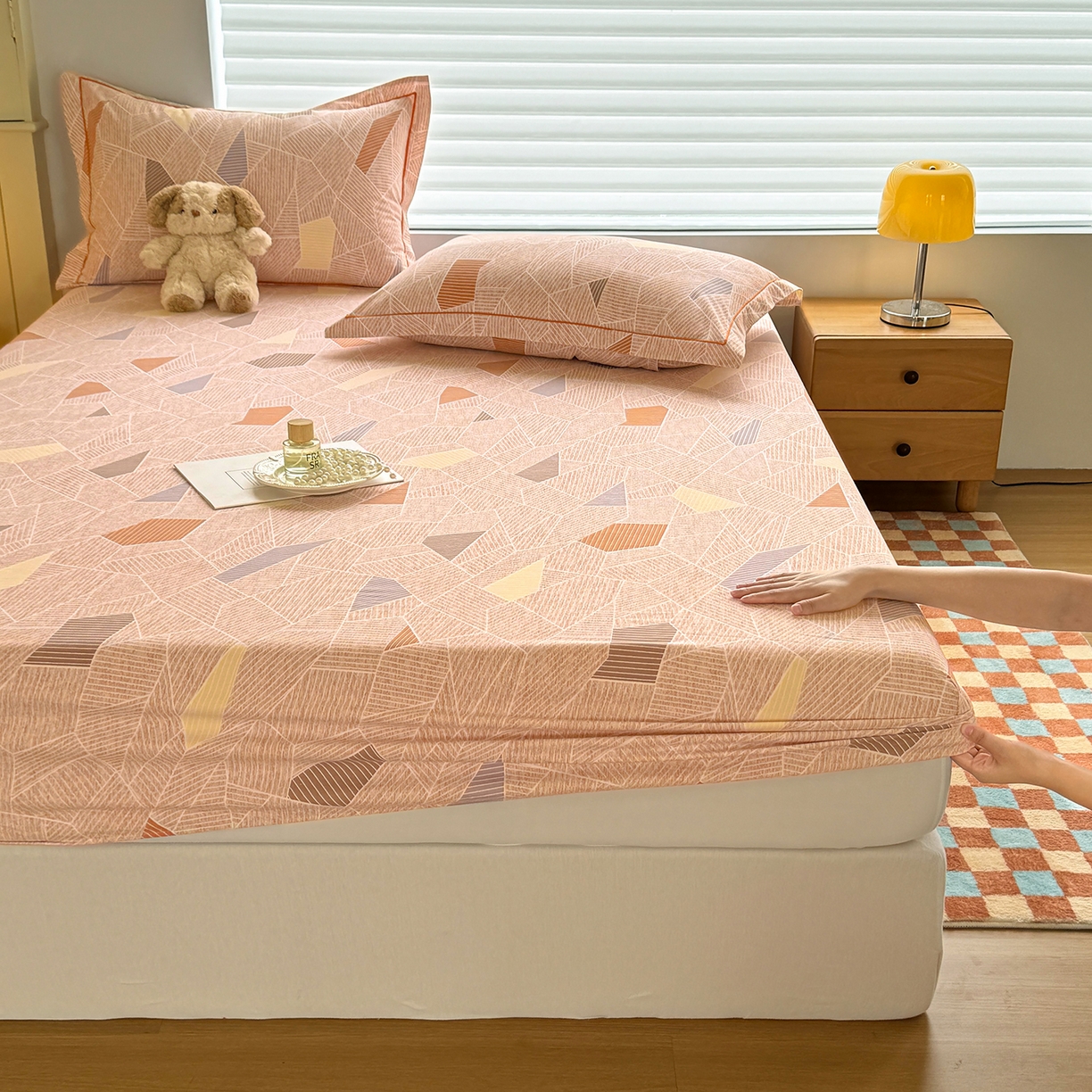 91家纺网 家纺一手货源 找家纺 壹贝家纺 2025新款全棉磨毛床笠系列 记忆碎片-咖