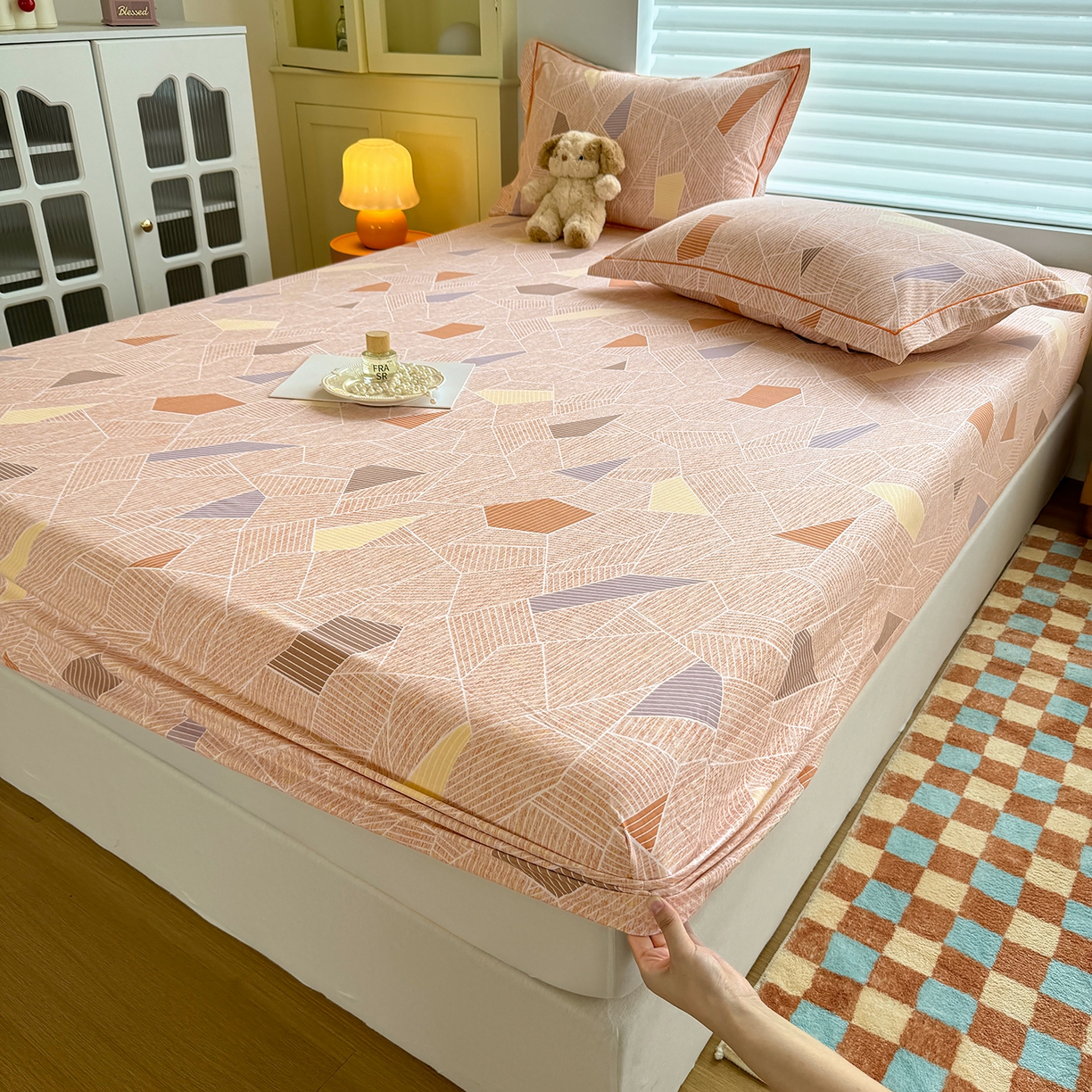 91家纺网 家纺一手货源 找家纺 壹贝家纺 2025新款全棉磨毛床笠系列 记忆碎片-咖