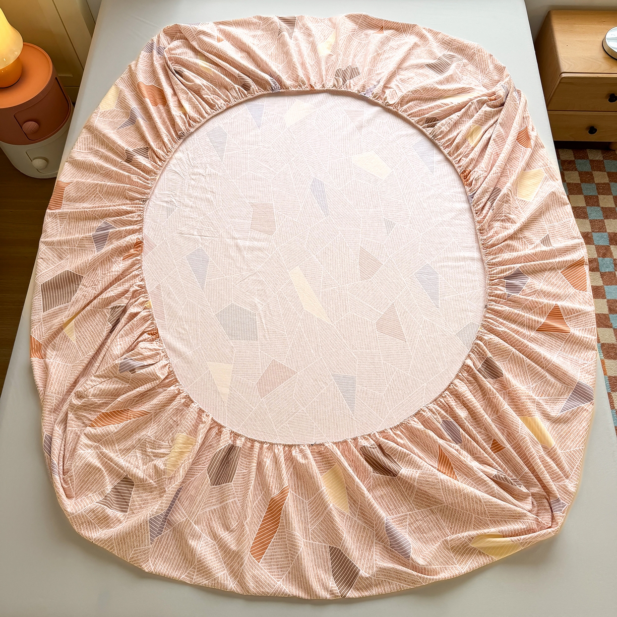 91家纺网 家纺一手货源 找家纺 壹贝家纺 2025新款全棉磨毛床笠系列 记忆碎片-咖