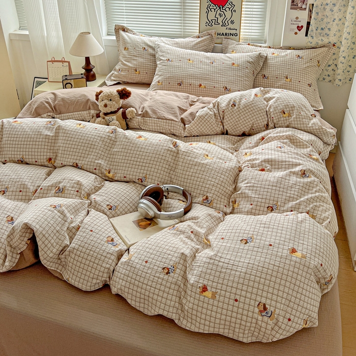 91家纺网 家纺一手货源 找家纺 仟网汇 2025新款古法水洗棉小布袋四件套 腊肠狗咖