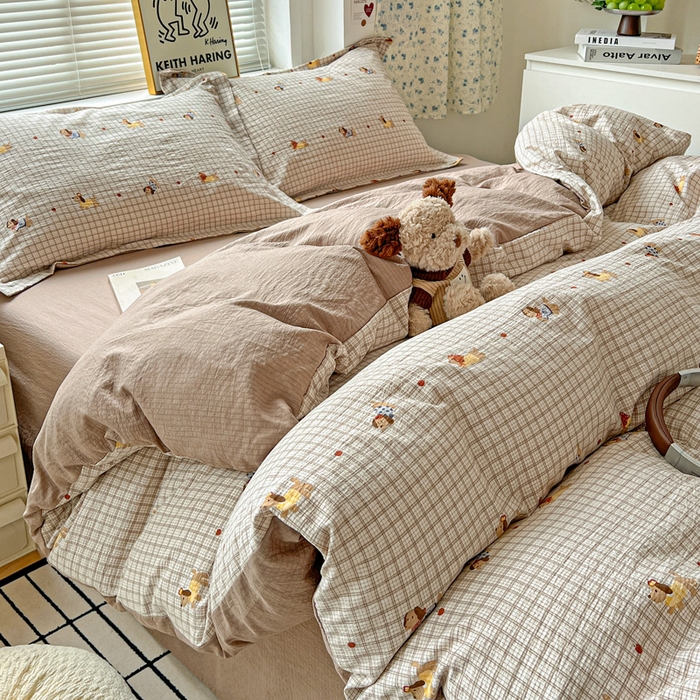 91家纺网 家纺一手货源 找家纺 仟网汇 2025新款古法水洗棉小布袋四件套 腊肠狗咖