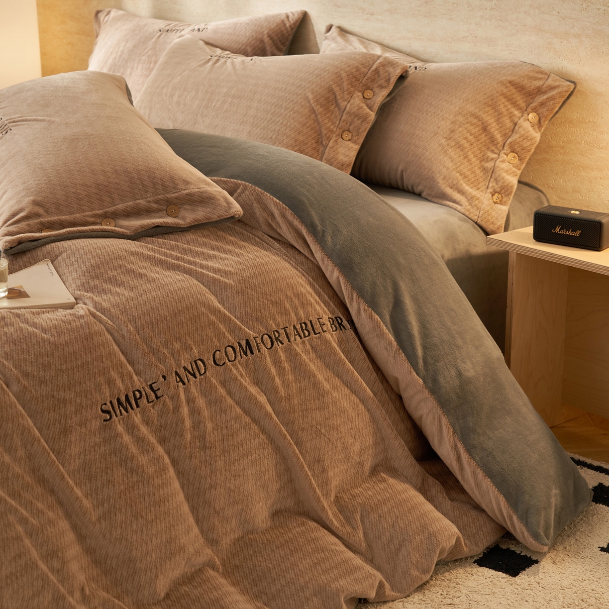 寐绸家纺 2025秋冬新款230g雪貂绒阳离子提花牛奶绒四件套 雪貂绒-奶茶咖