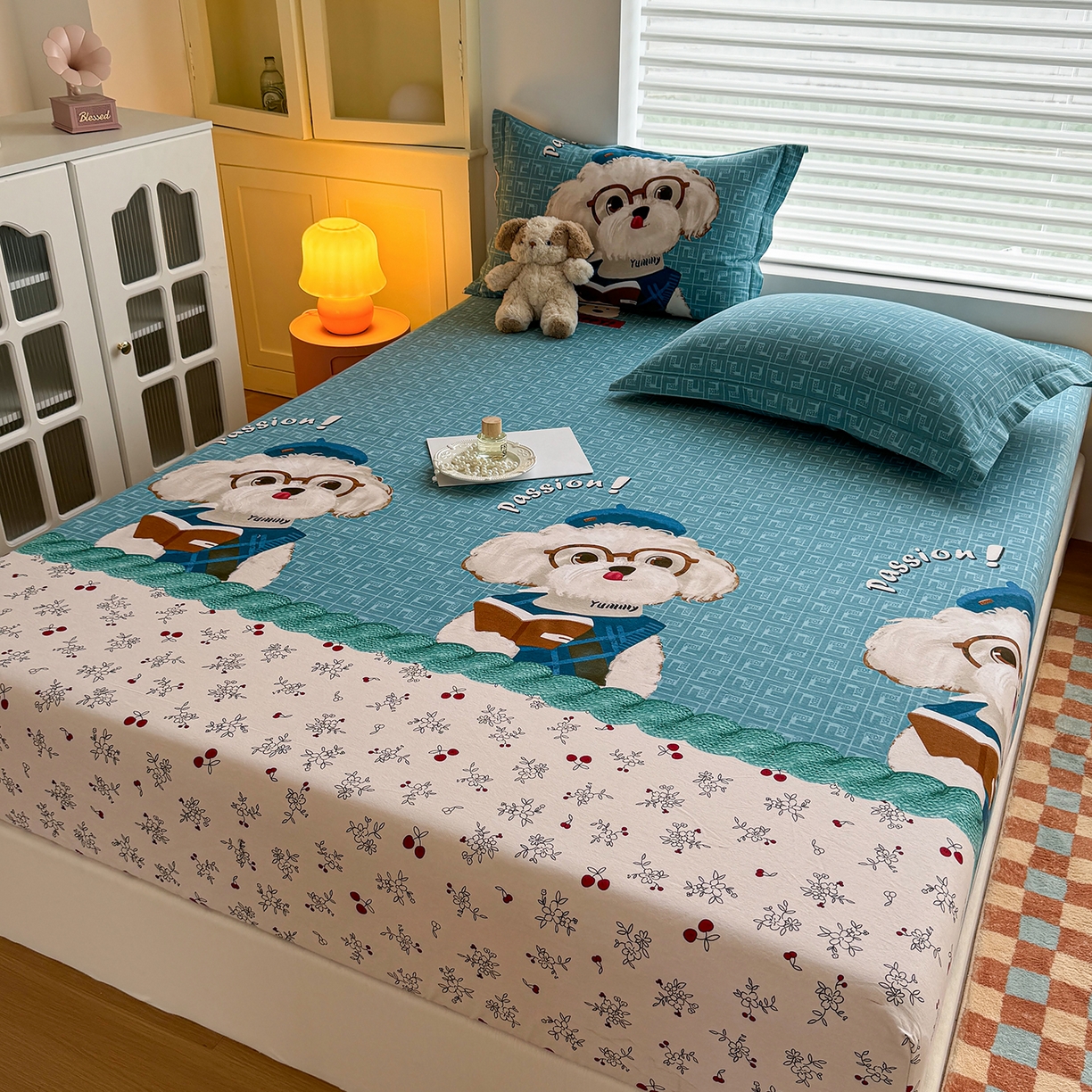 91家纺网 家纺一手货源 找家纺 壹贝家纺 2025新款全棉磨毛床笠系列 凯宝-蓝