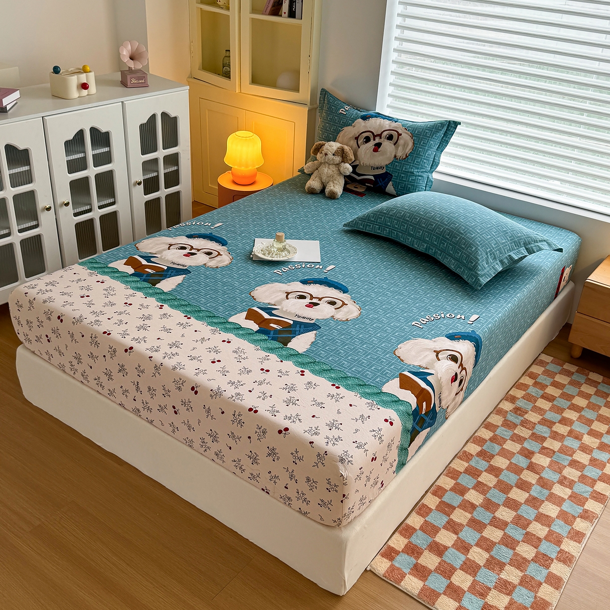 91家纺网 家纺一手货源 找家纺 壹贝家纺 2025新款全棉磨毛床笠系列 凯宝-蓝