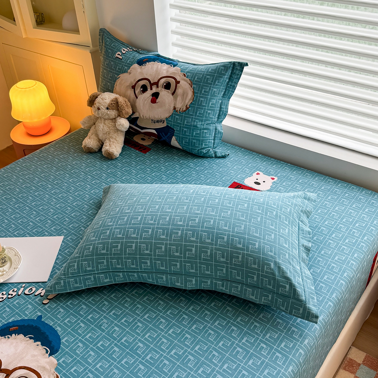 91家纺网 家纺一手货源 找家纺 壹贝家纺 2025新款全棉磨毛床笠系列 凯宝-蓝