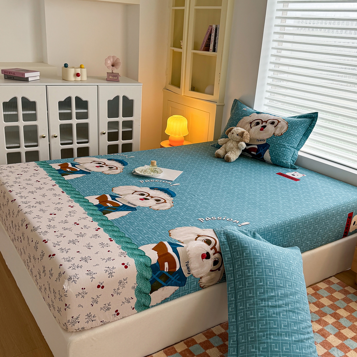 91家纺网 家纺一手货源 找家纺 壹贝家纺 2025新款全棉磨毛床笠系列 凯宝-蓝