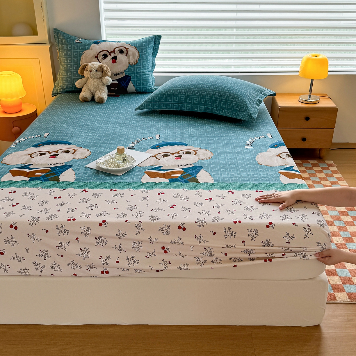 91家纺网 家纺一手货源 找家纺 壹贝家纺 2025新款全棉磨毛床笠系列 凯宝-蓝