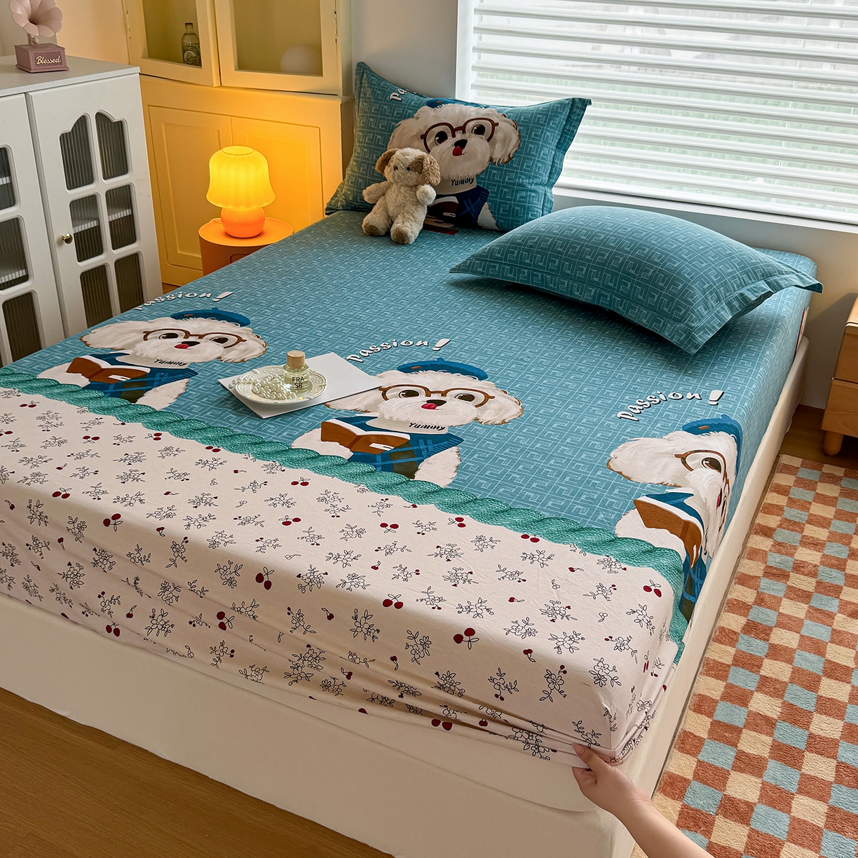 91家纺网 家纺一手货源 找家纺 壹贝家纺 2025新款全棉磨毛床笠系列 凯宝-蓝