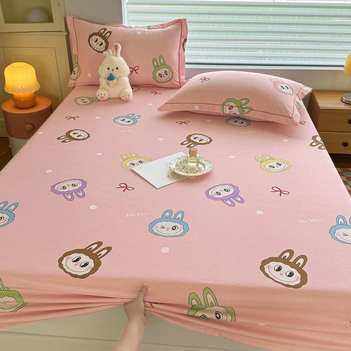 壹贝家纺 2025新款全棉磨毛床笠系列 拉多-粉