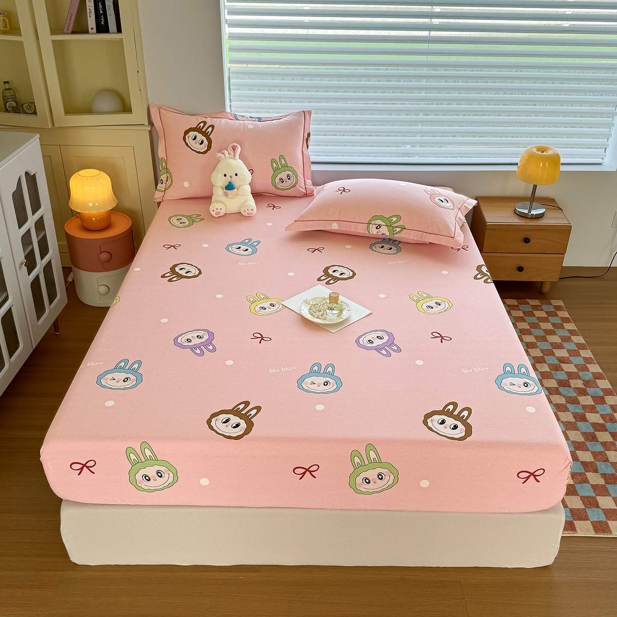 91家纺网 家纺一手货源 找家纺 壹贝家纺 2025新款全棉磨毛床笠系列 拉多-粉