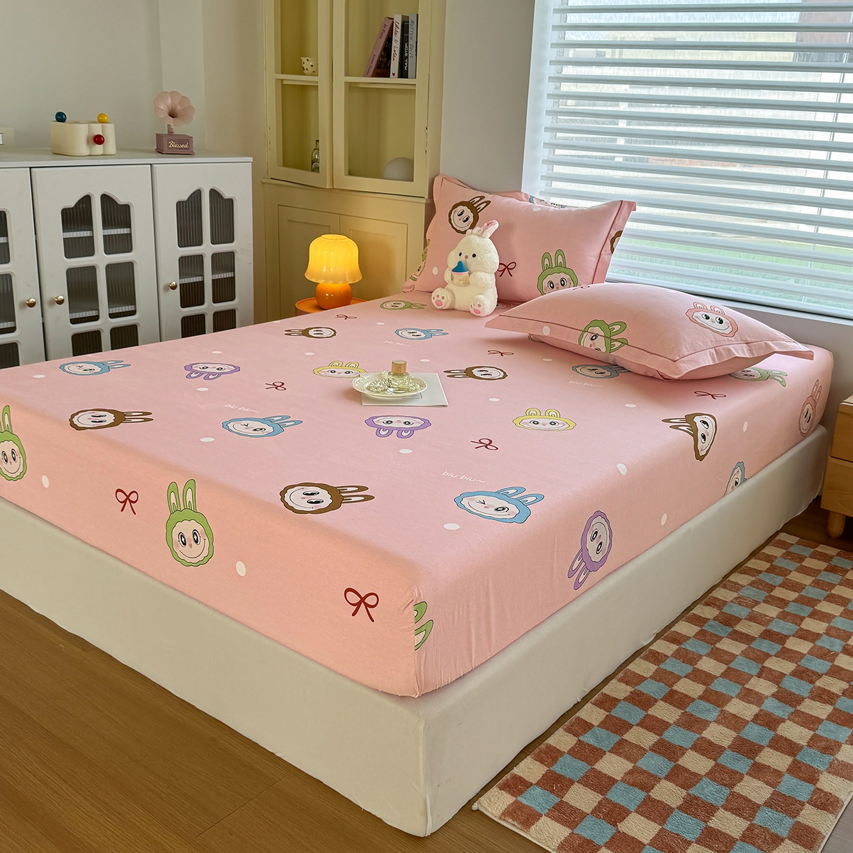 91家纺网 家纺一手货源 找家纺 壹贝家纺 2025新款全棉磨毛床笠系列 拉多-粉