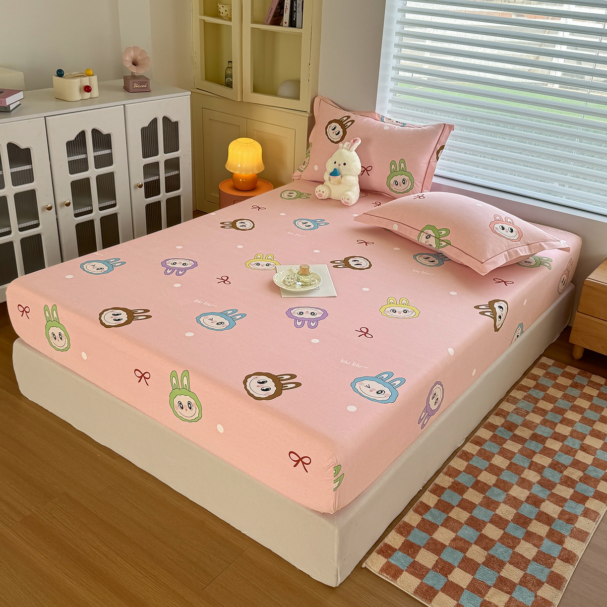 91家纺网 家纺一手货源 找家纺 壹贝家纺 2025新款全棉磨毛床笠系列 拉多-粉