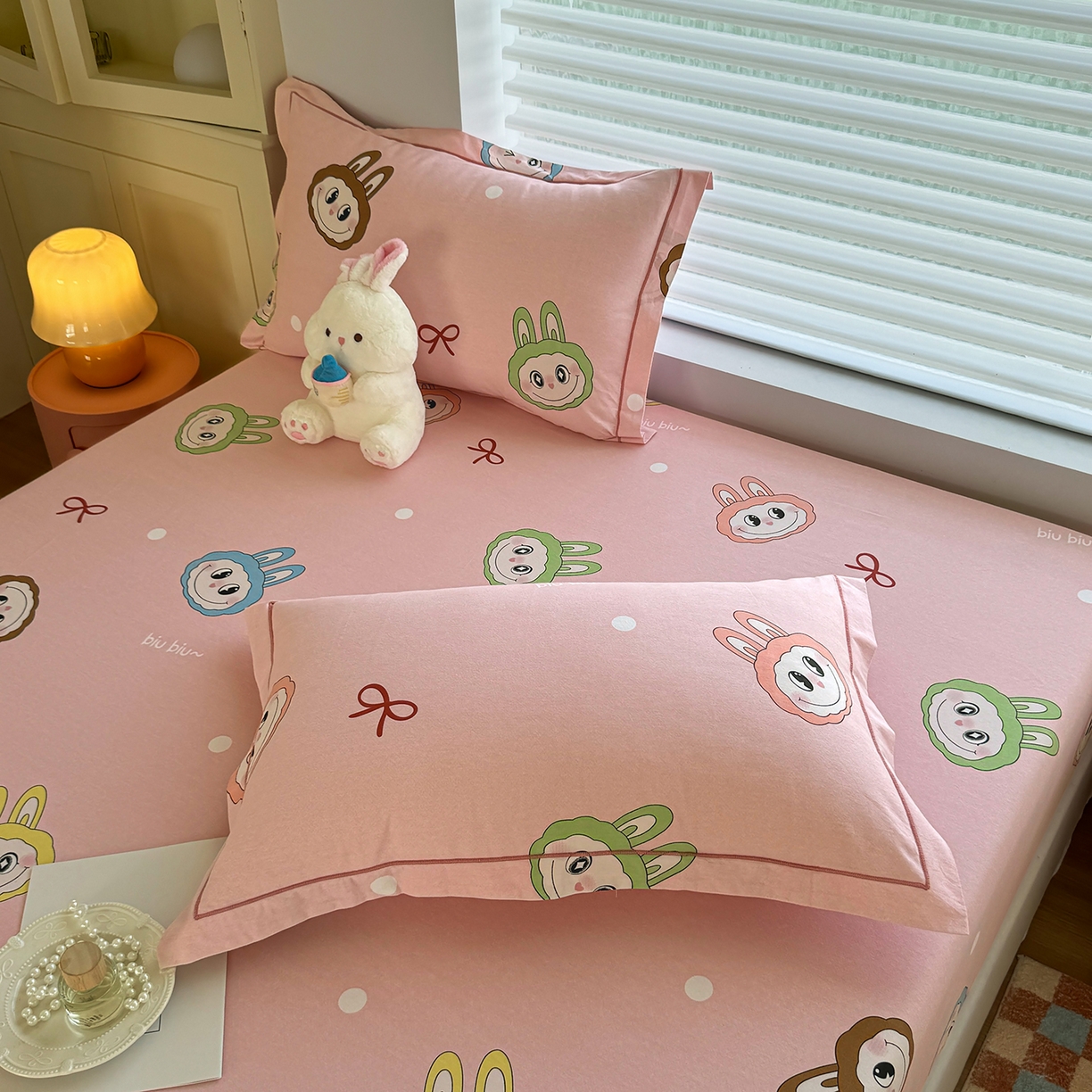 91家纺网 家纺一手货源 找家纺 壹贝家纺 2025新款全棉磨毛床笠系列 拉多-粉