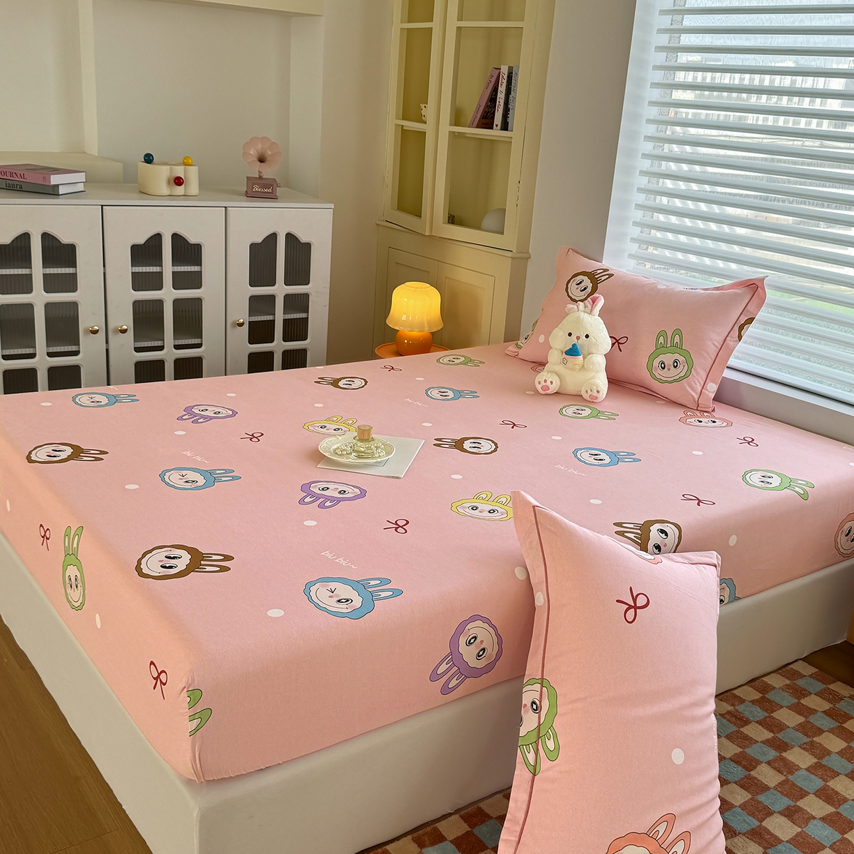 91家纺网 家纺一手货源 找家纺 壹贝家纺 2025新款全棉磨毛床笠系列 拉多-粉