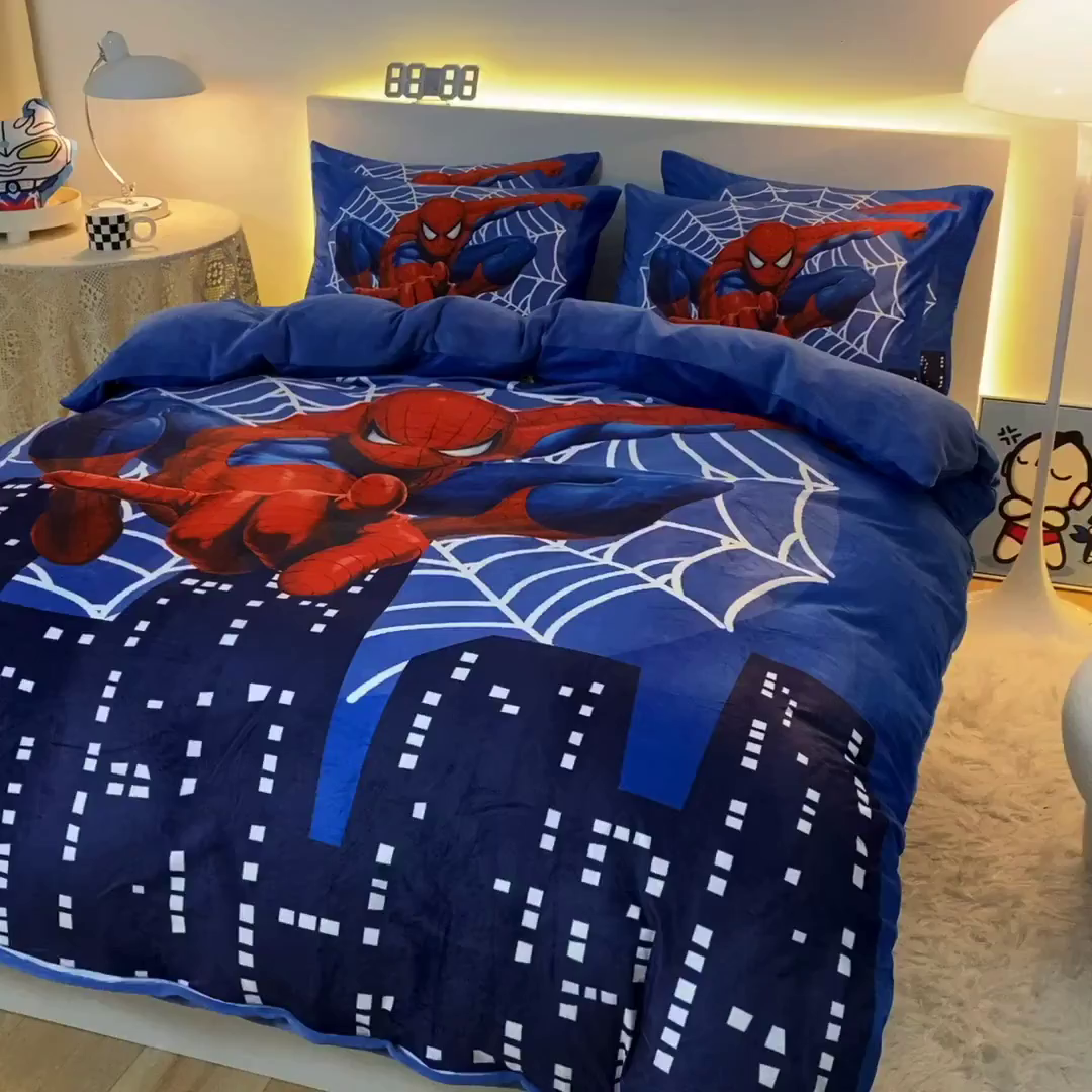 91家纺网 家纺一手货源 找家纺 一电 2025新款外贸跨境电商儿童卡通枕套亲肤牛奶绒学生枕头套子2 蜘蛛侠