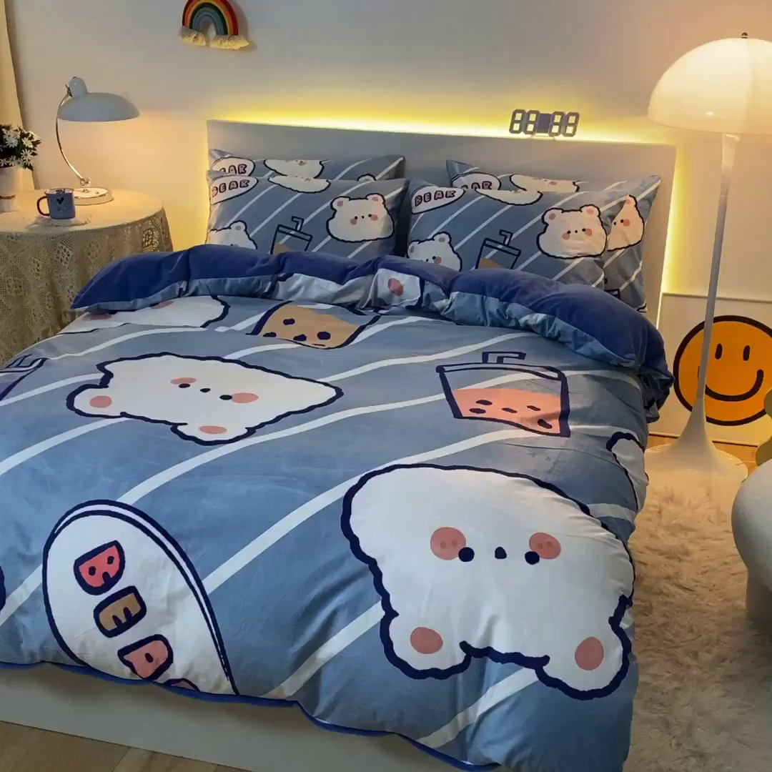 91家纺网 家纺一手货源 找家纺 一电 2025新款外贸跨境电商儿童卡通枕套亲肤牛奶绒学生枕头套子2 奶茶小熊