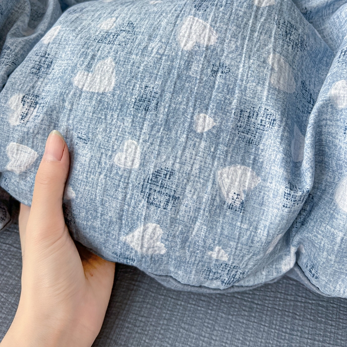 91家纺网 家纺一手货源 找家纺 仟网汇 2025新款古法水洗棉小布袋四件套 蓝爱心