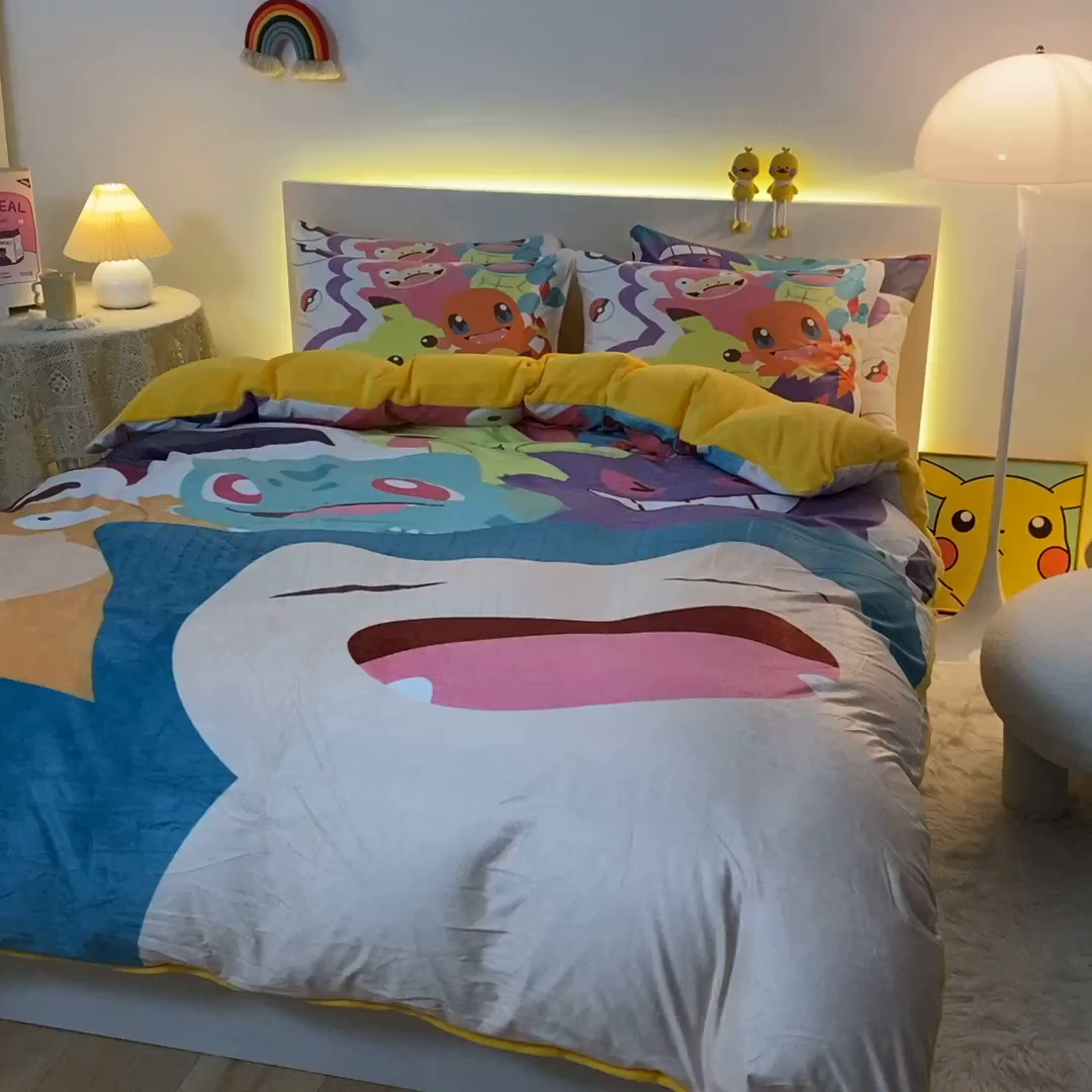 91家纺网 家纺一手货源 找家纺 一电 2025新款外贸跨境电商儿童卡通枕套亲肤牛奶绒学生枕头套子2 嘻嘻皮卡丘