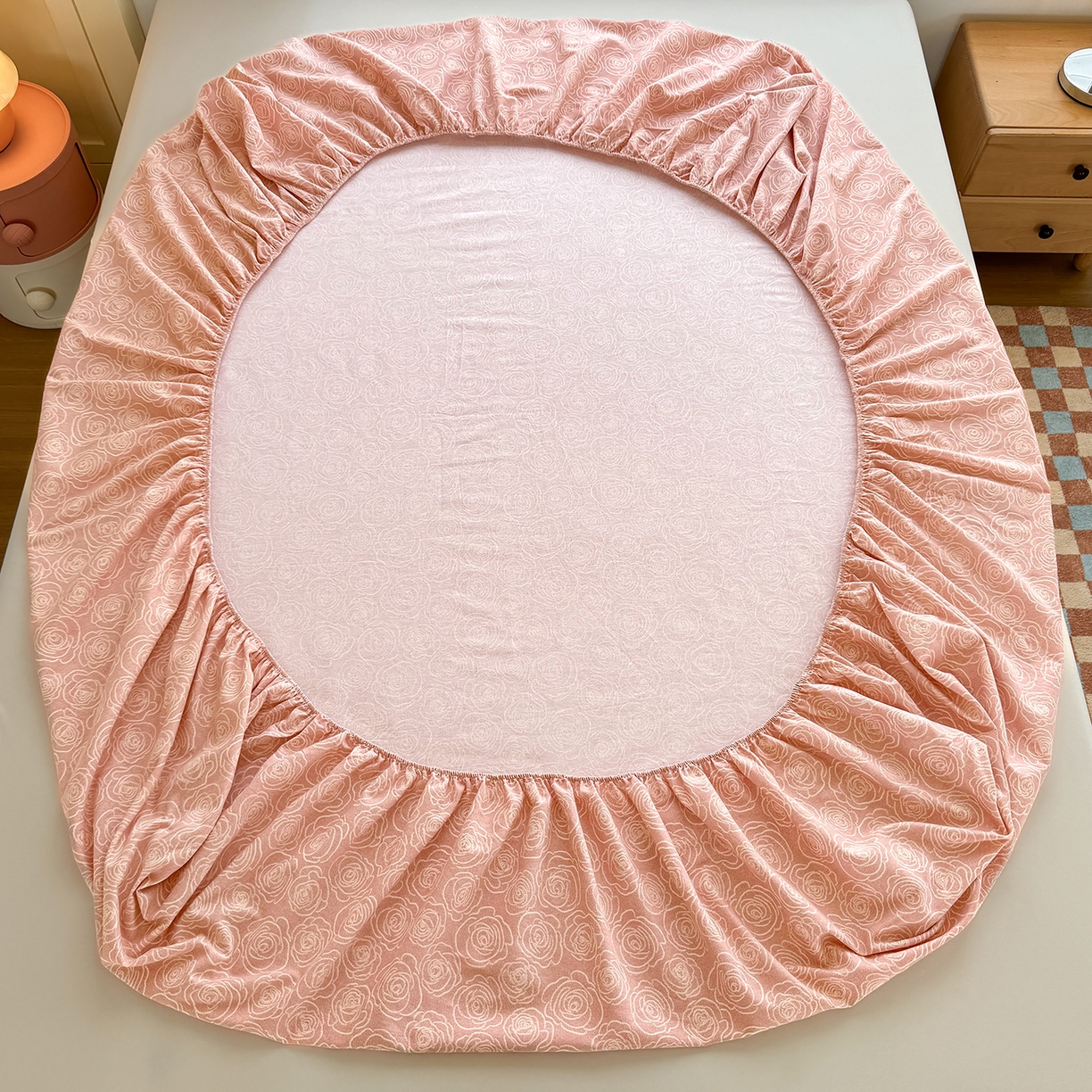 91家纺网 家纺一手货源 找家纺 壹贝家纺 2025新款全棉磨毛床笠系列 玫瑰情缘-粉