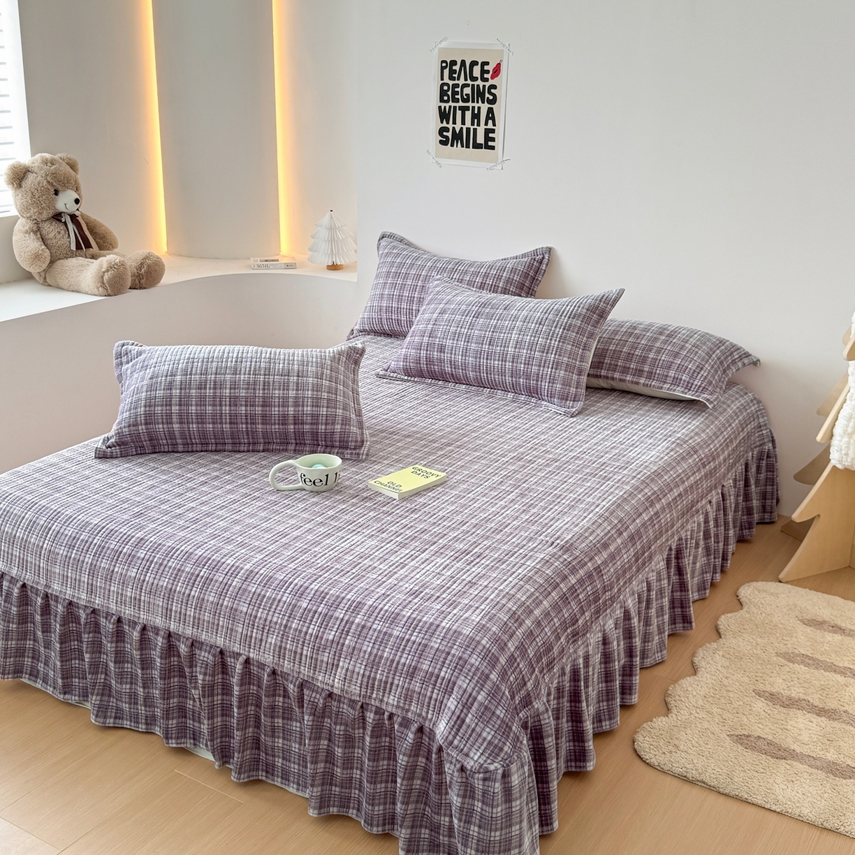 91家纺网 家纺一手货源 找家纺 希朵家纺 2025新款可爱牛奶绒毛巾绣床盖四件套 苹果兔