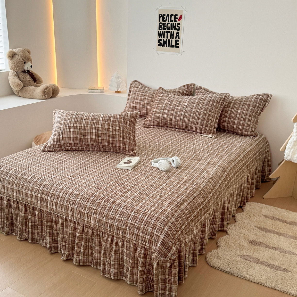 91家纺网 家纺一手货源 找家纺 希朵家纺 2025新款可爱牛奶绒毛巾绣床盖四件套 五角星兔