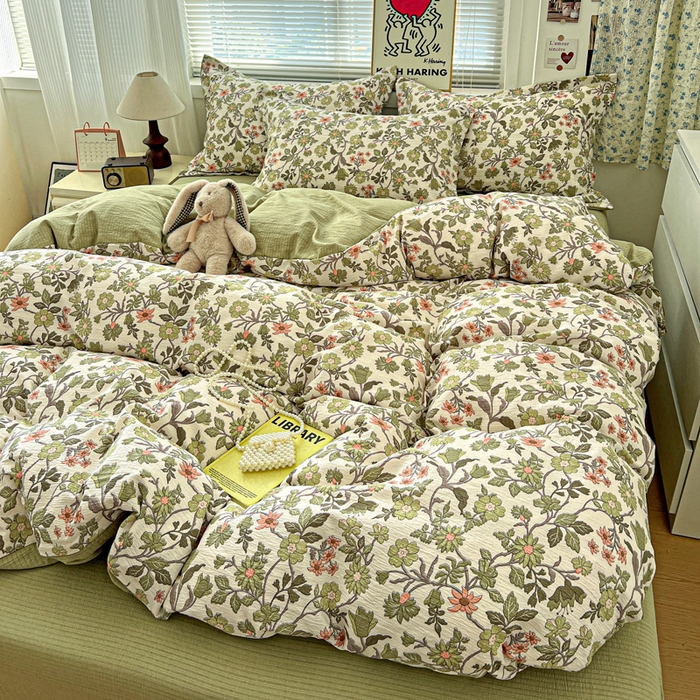 91家纺网 家纺一手货源 找家纺 仟网汇 2025新款古法水洗棉小布袋四件套 藤蔓