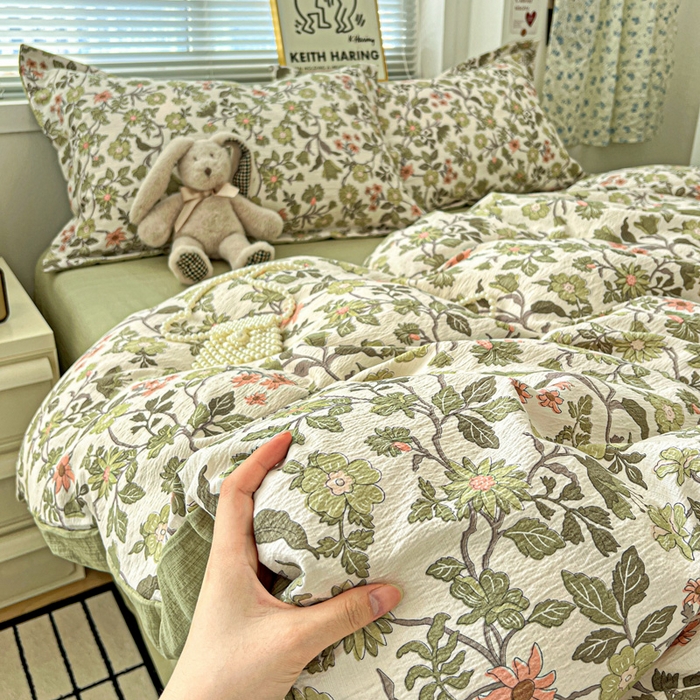 91家纺网 家纺一手货源 找家纺 仟网汇 2025新款古法水洗棉小布袋四件套 藤蔓