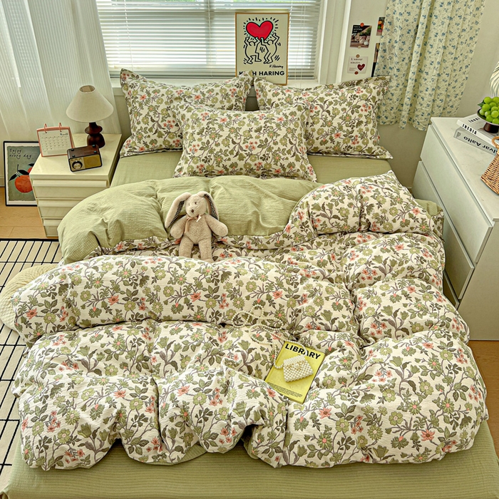 91家纺网 家纺一手货源 找家纺 仟网汇 2025新款古法水洗棉小布袋四件套 藤蔓